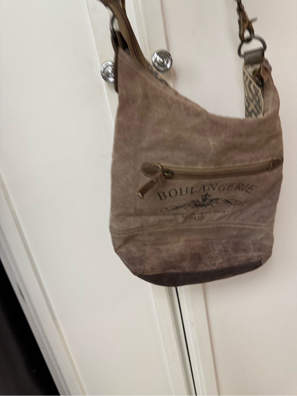 Suede Crossbody Bag in Taupe with Front Zip